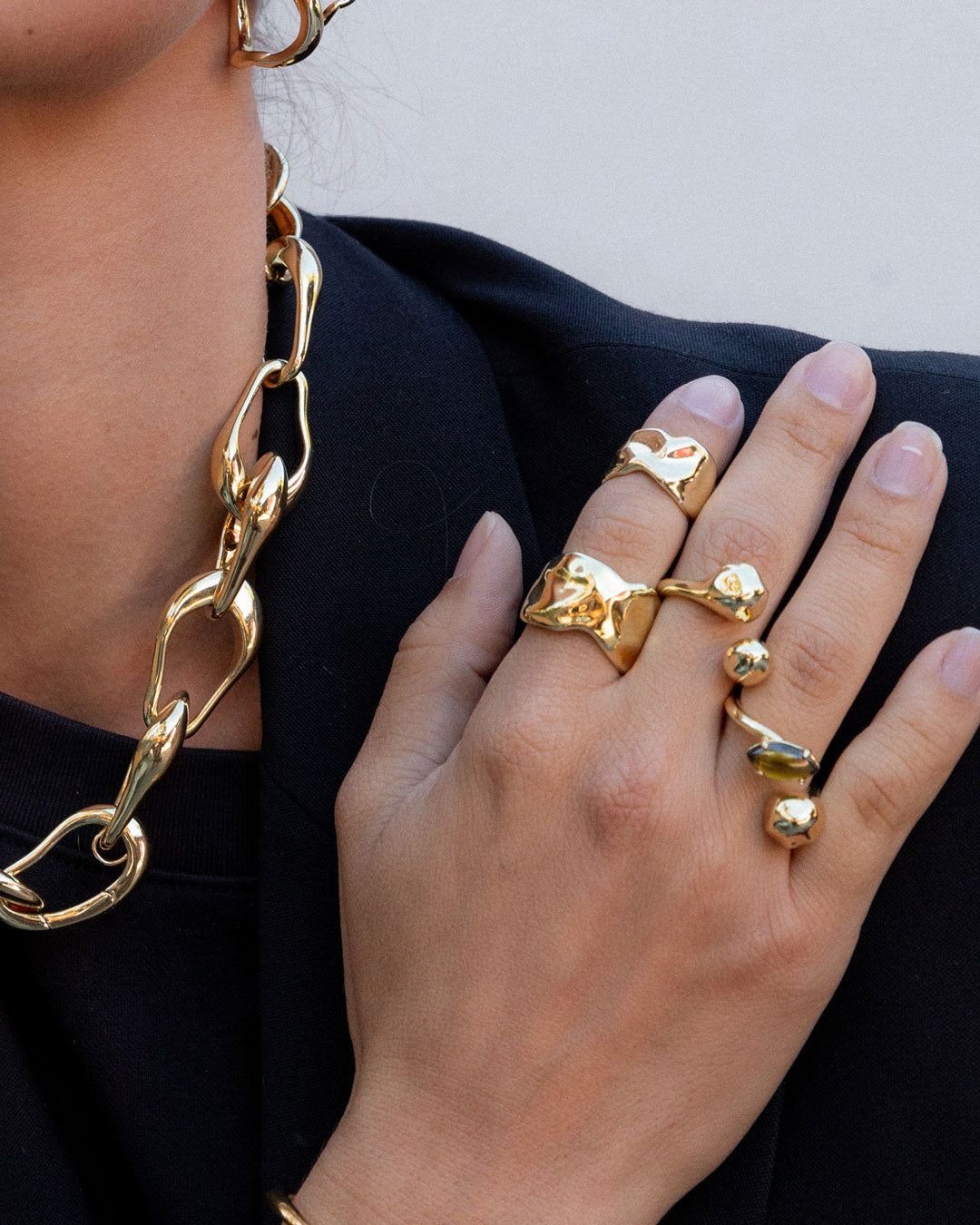 Eccentric Hammered Gemstone Ring - Peridot