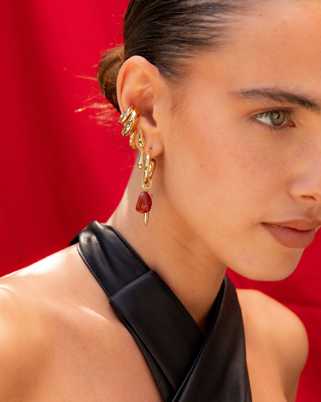 Swirl Statement Charm Earrings - Red Jasper