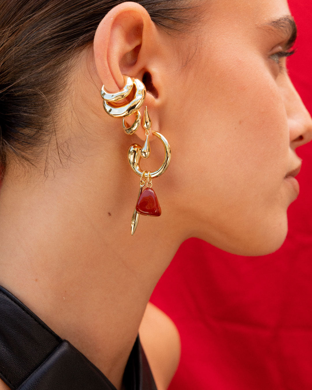 Swirl Statement Charm Earrings - Red Jasper
