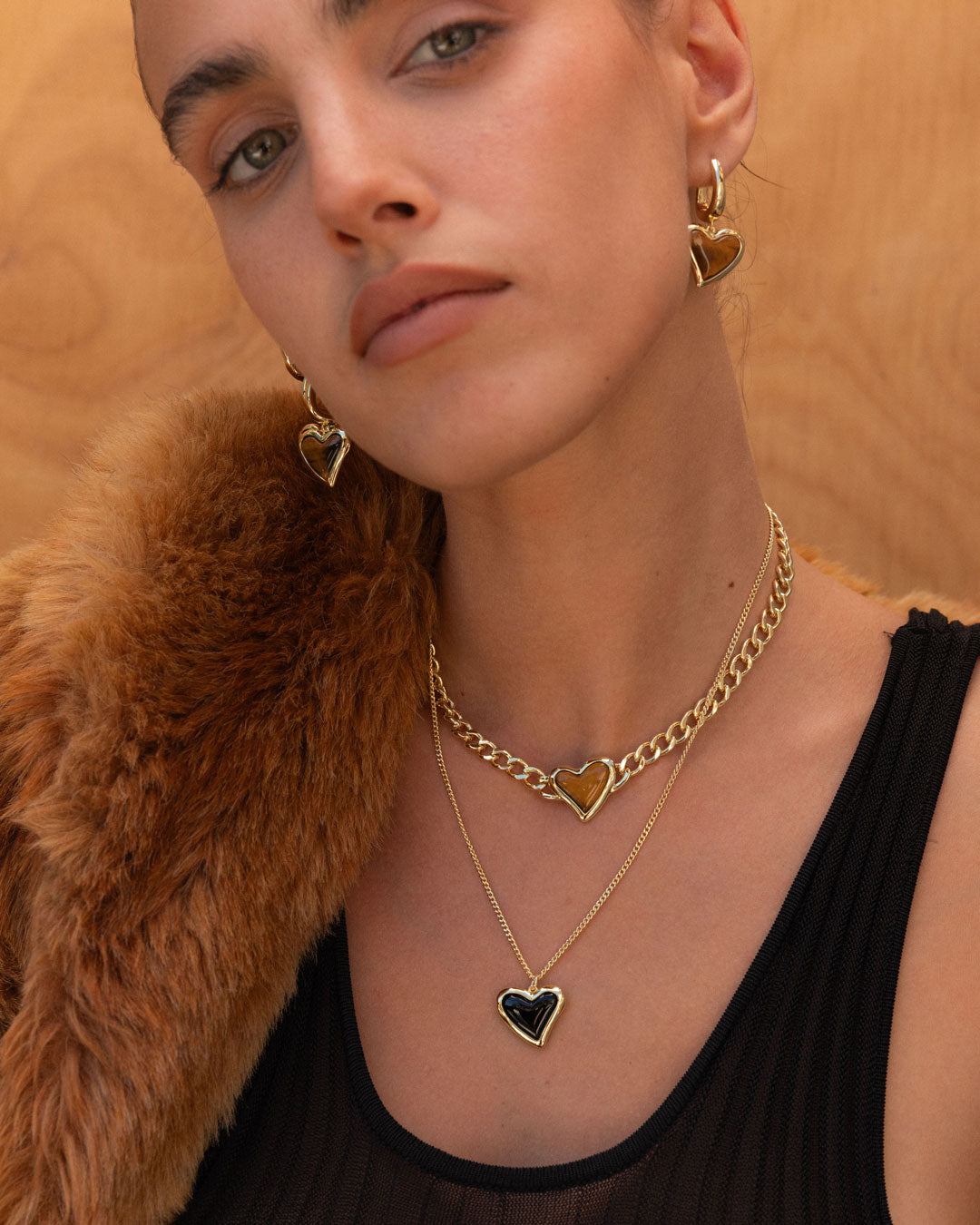 Whitney Heart Choker - Tiger's Eye