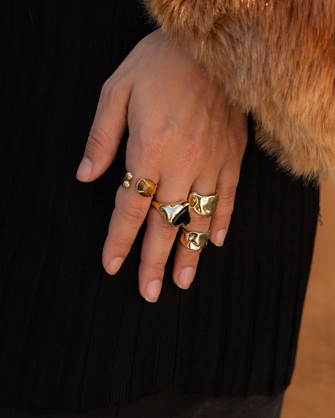 Whitney Heart Signet Ring - Tiger's Eye