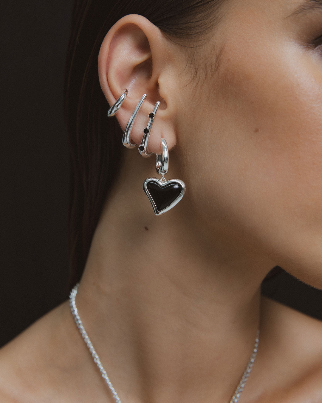 Whitney Heart Charm Earrings - Onyx