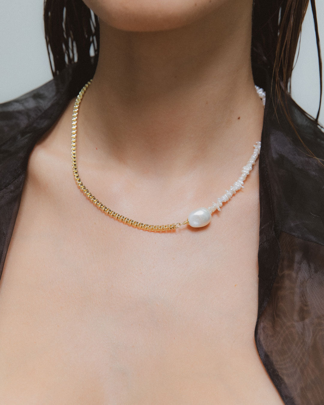 盒链巴洛克珍珠项链