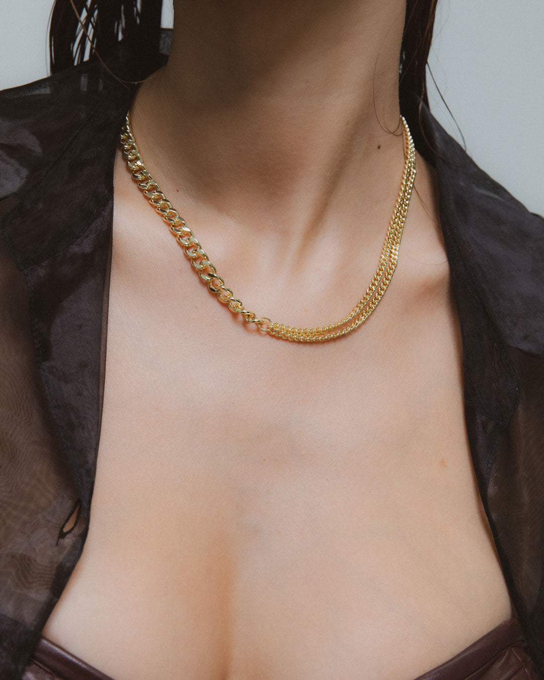 Collier ras du cou à double gourmette Amplify - 440 mm 