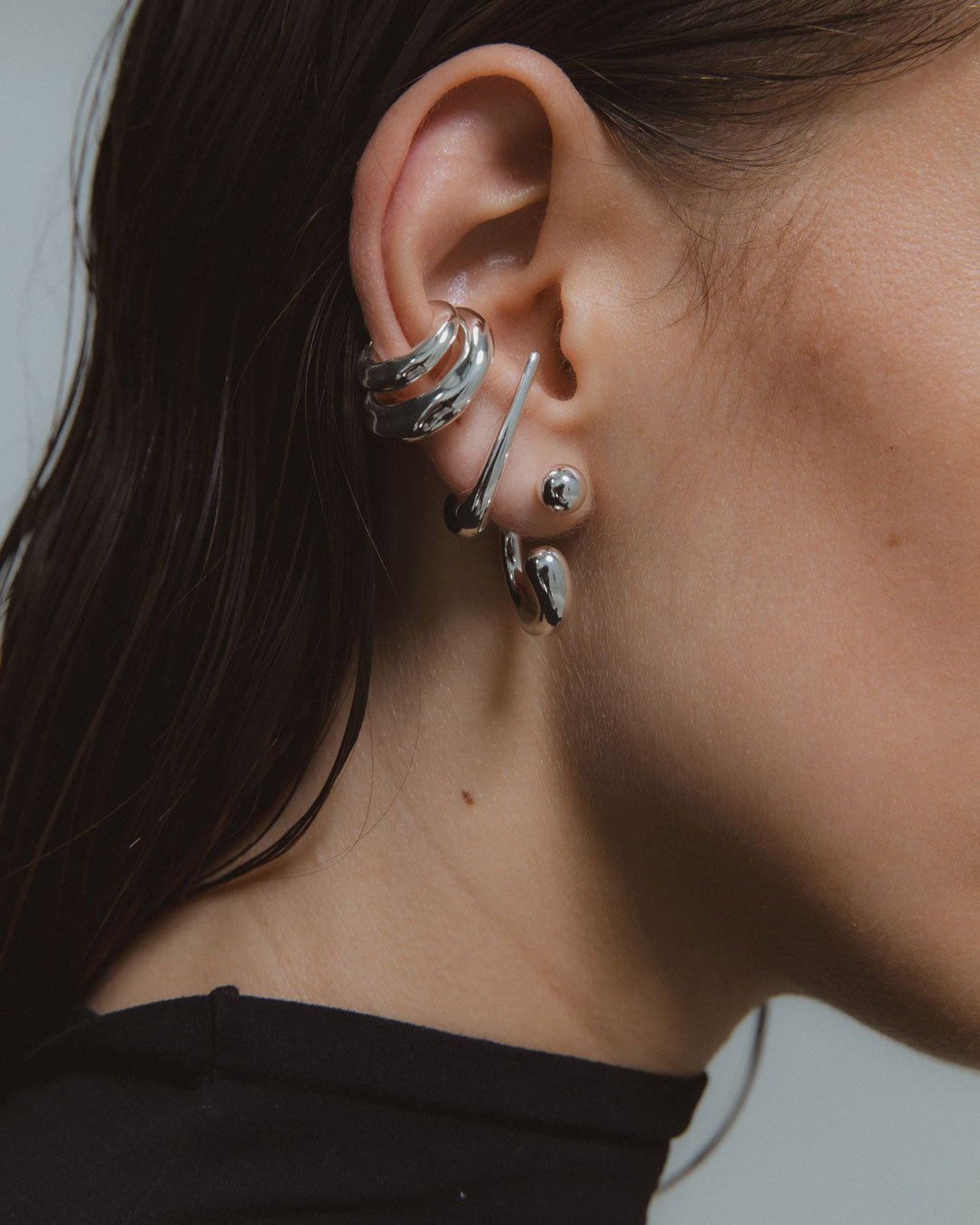 アクセサリー JL Reverse Hoop Earrings - Silver 925 Reversed Hoop Earrings | Minimalist Punk Hoop Earrings – F+H Studios