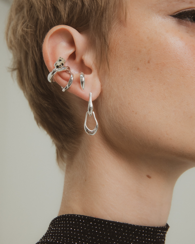 Mini Organic Link Earrings - Silver