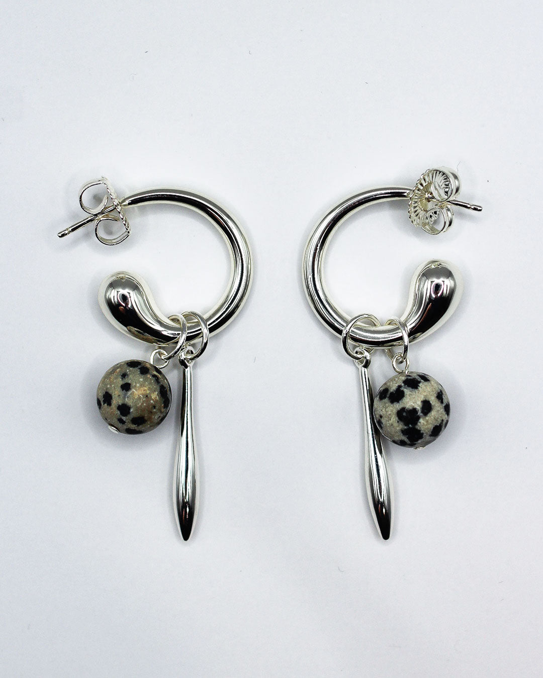 Swirl Statement Charm Earrings - Dalmatian Jasper