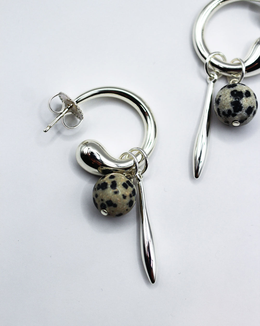 Swirl Statement Charm Earrings - Dalmatian Jasper