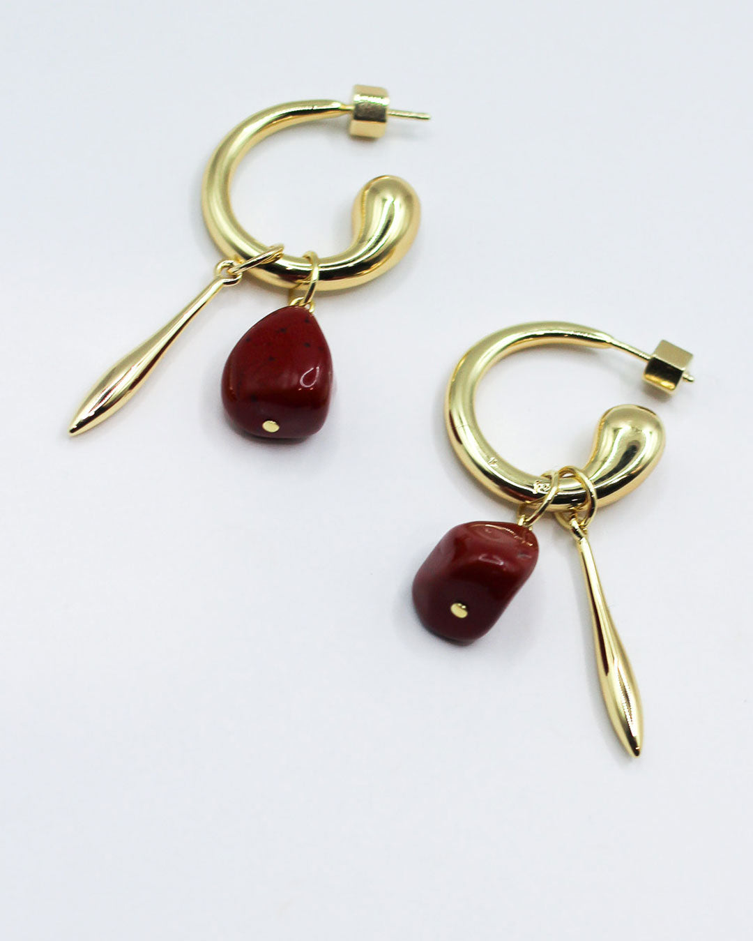 Swirl Statement Charm Earrings - Red Jasper