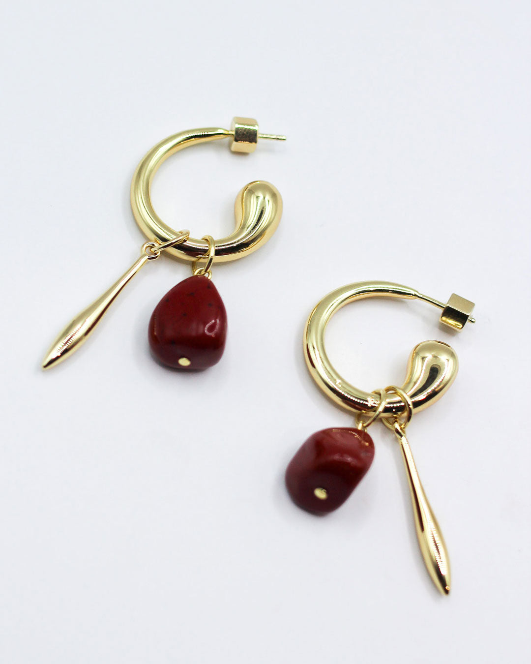 Swirl Statement Charm Earrings - Red Jasper