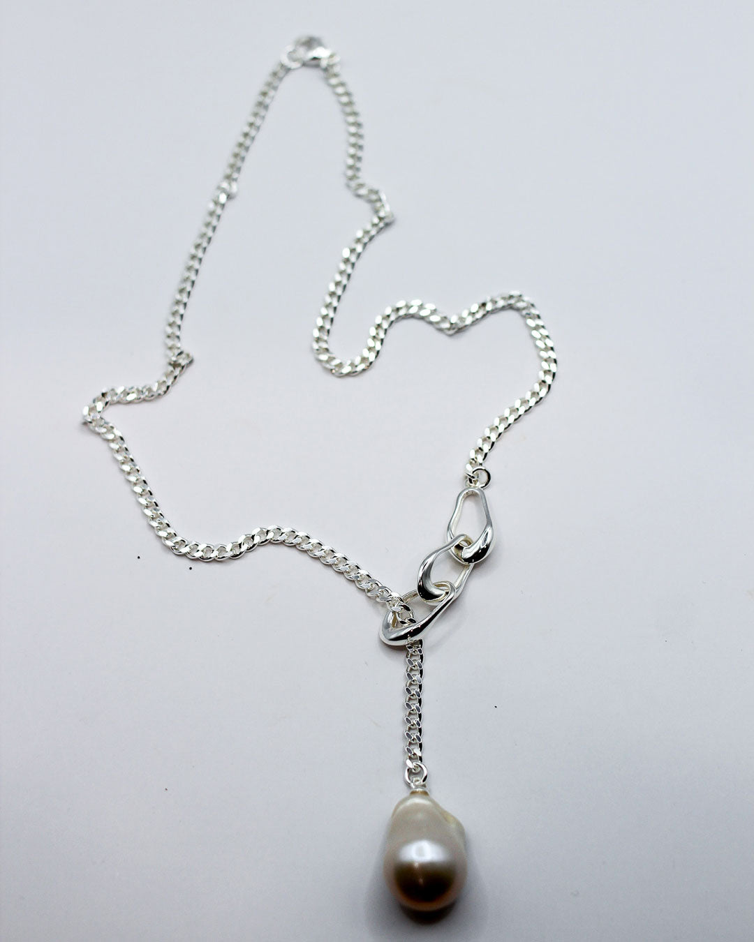 Linked Pearl Lariat Necklace