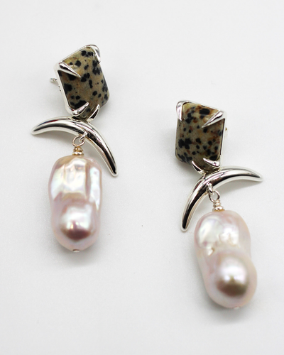 Monument Statement Pearl Earrings - Dalmatian Jasper