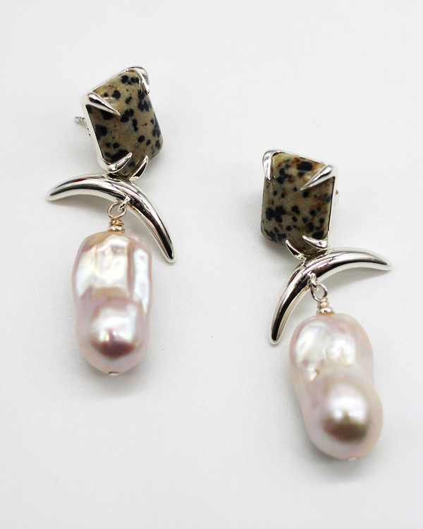 Monument Statement Pearl Earrings - Dalmatian Jasper