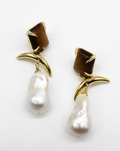 Monument Statement Pearl Earrings - Tiger's Eye
