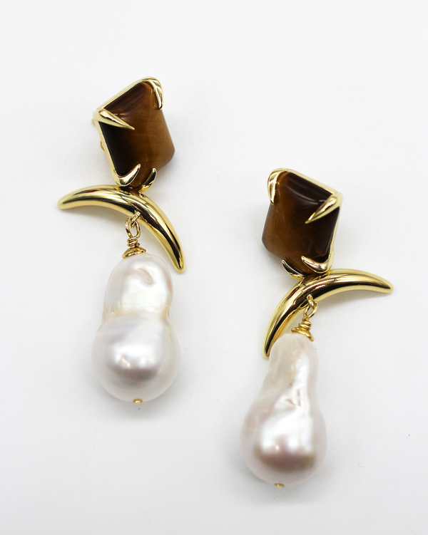 Monument Statement Pearl Earrings - Tiger's Eye