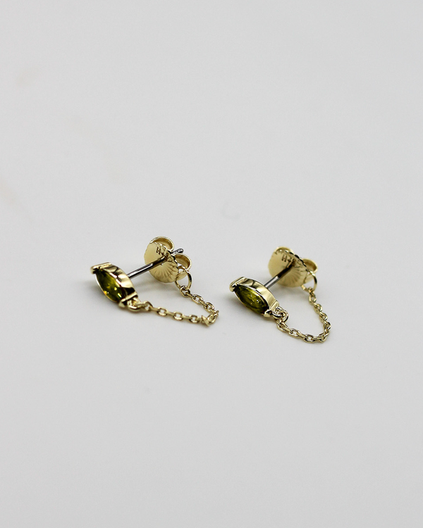 Boucles d'Oreilles Puces Chaîne Marquise - Péridot