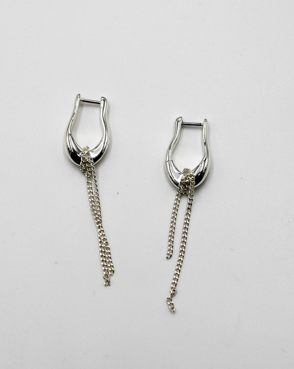Formation Link Huggies with Chain | Silver
