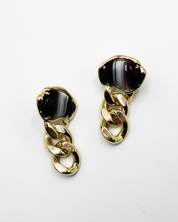 Bean Statement Chain Earrings | Gold - Black Agate