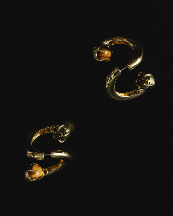 Opposing Double Gemstone Earrings - Gold