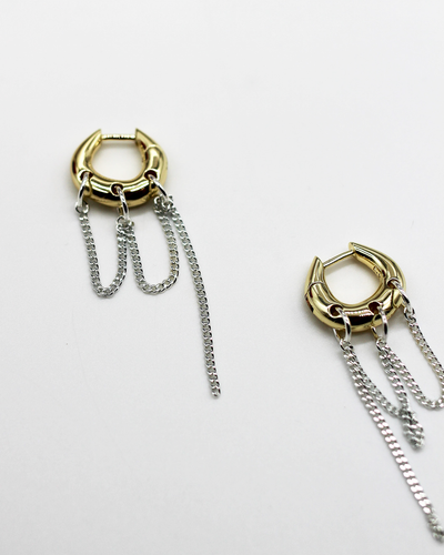 Dripping Chain Huggie Earrings - Mixed Metals
