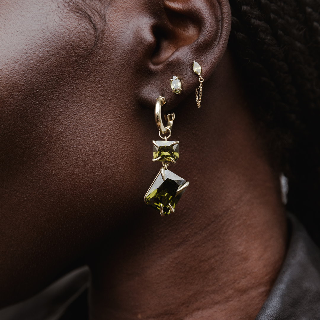 Marquise Chain Stud Earrings - Peridot