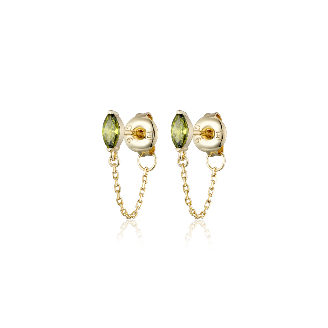 Marquise Chain Stud Earrings - Peridot