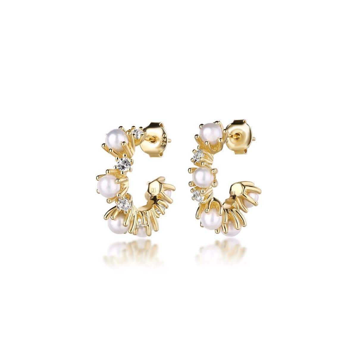 F+H Jewellery Earring 18K Gold Plating + White Topaz Paris is Burning Pearl &amp; Gemstone Hoops - Topaz