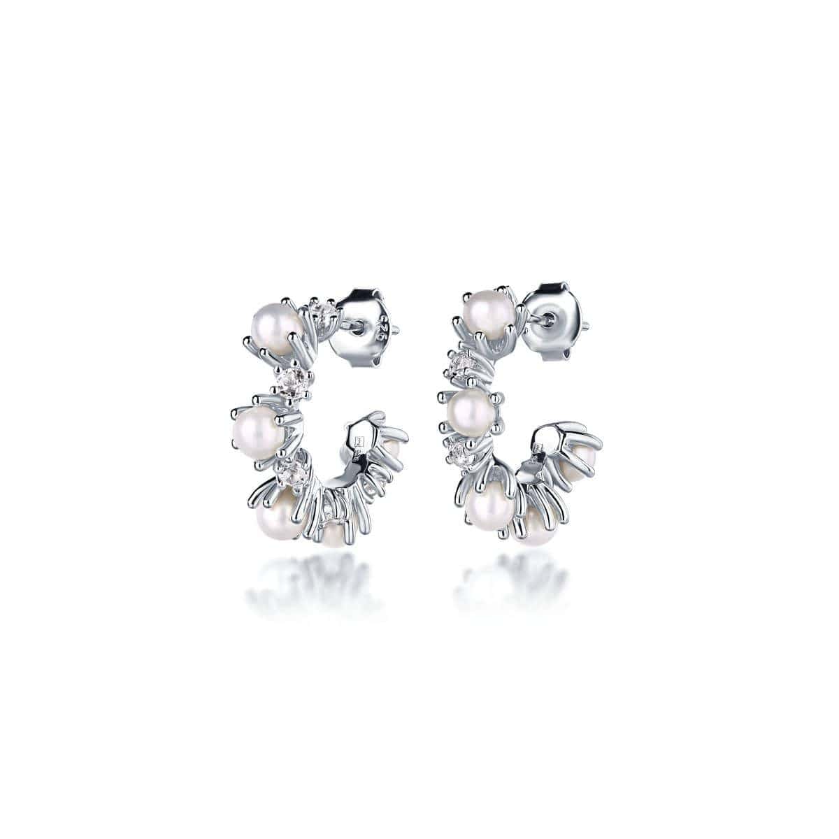 F+H Jewellery Earring Solid Sterling Silver + White Topaz Paris is Burning Pearl &amp; Gemstone Hoops - Topaz